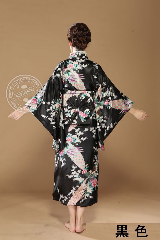  new goods unused free shipping bc54 black color long kimono dress yukata cosplay Japanese clothes long dress floral print feature costume Event . party . shop. uniform 