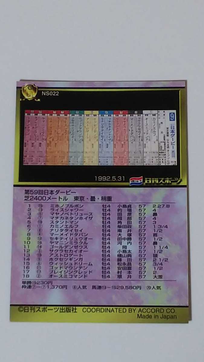 日刊スポーツ 1992年 日本ダービー ミホノブルボン 競馬 トレカ(競馬 