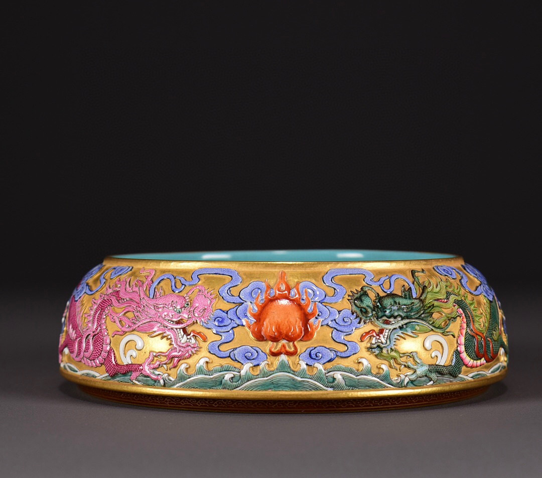 清 乾隆年製款 古陶瓷品 海水龍紋 極細工 中国古玩 筆洗
