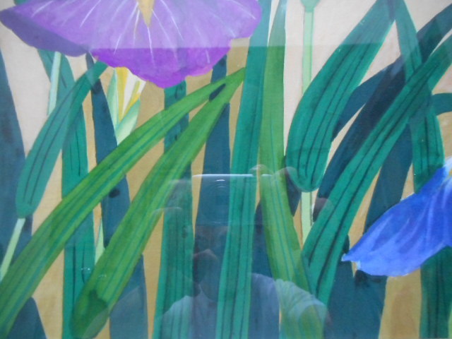 日本画 花菖蒲 宮下柚葵作 真作 8F 黄袋付き 花 絵画 油彩画等 水彩画