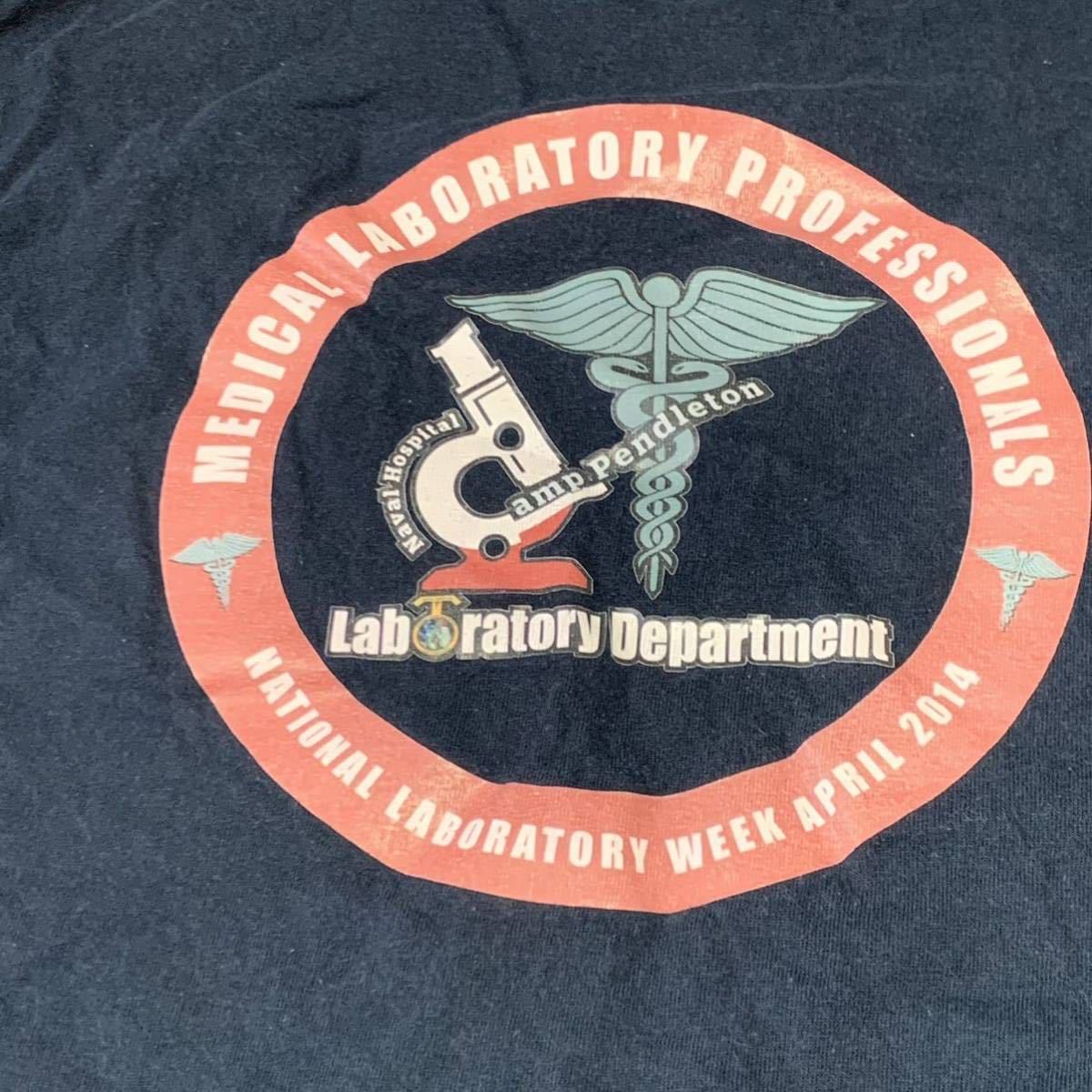 沖縄 米軍放出品 LAB LABORATORY PROFESSIONALS 半袖 Tシャツ LARGE ネイビー (管理番号V18)_画像5