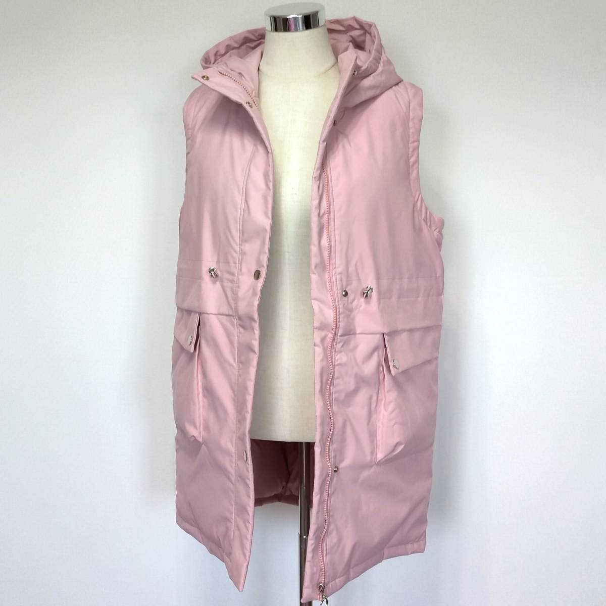 都内でジャケット/アウター新品 ピンク M~L ボリューム 中綿 エコダウン ベスト(検索用