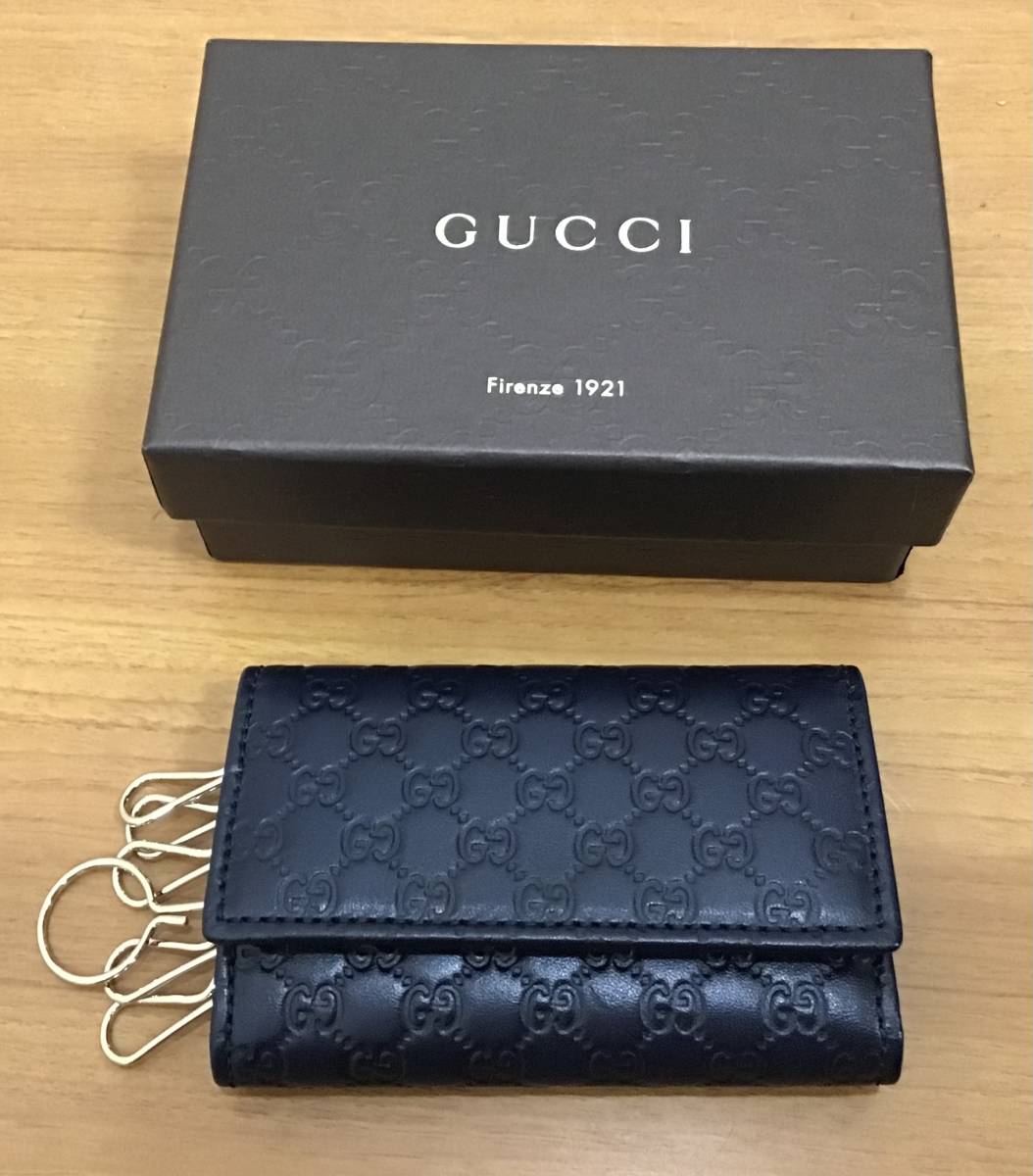 新しい GUCCI 共箱付き_ 0416 138098 黒 ブラック レザー GG柄 6連キー