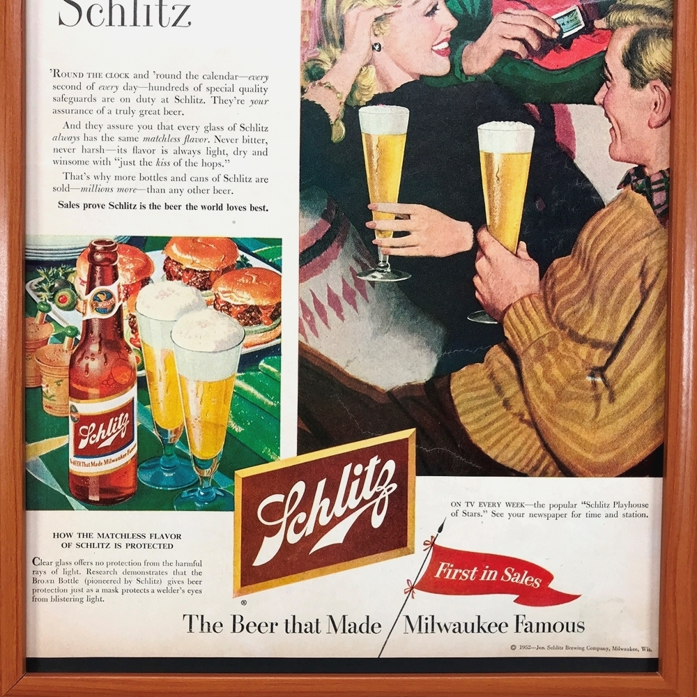 ■即決◆ 1952年(昭和27年) Schlitz Beer シュリッツ ビール【B4-6137】アメリカ ビンテージ雑誌広告【B4額装品】当時物/本物広告 ★同梱可_画像5