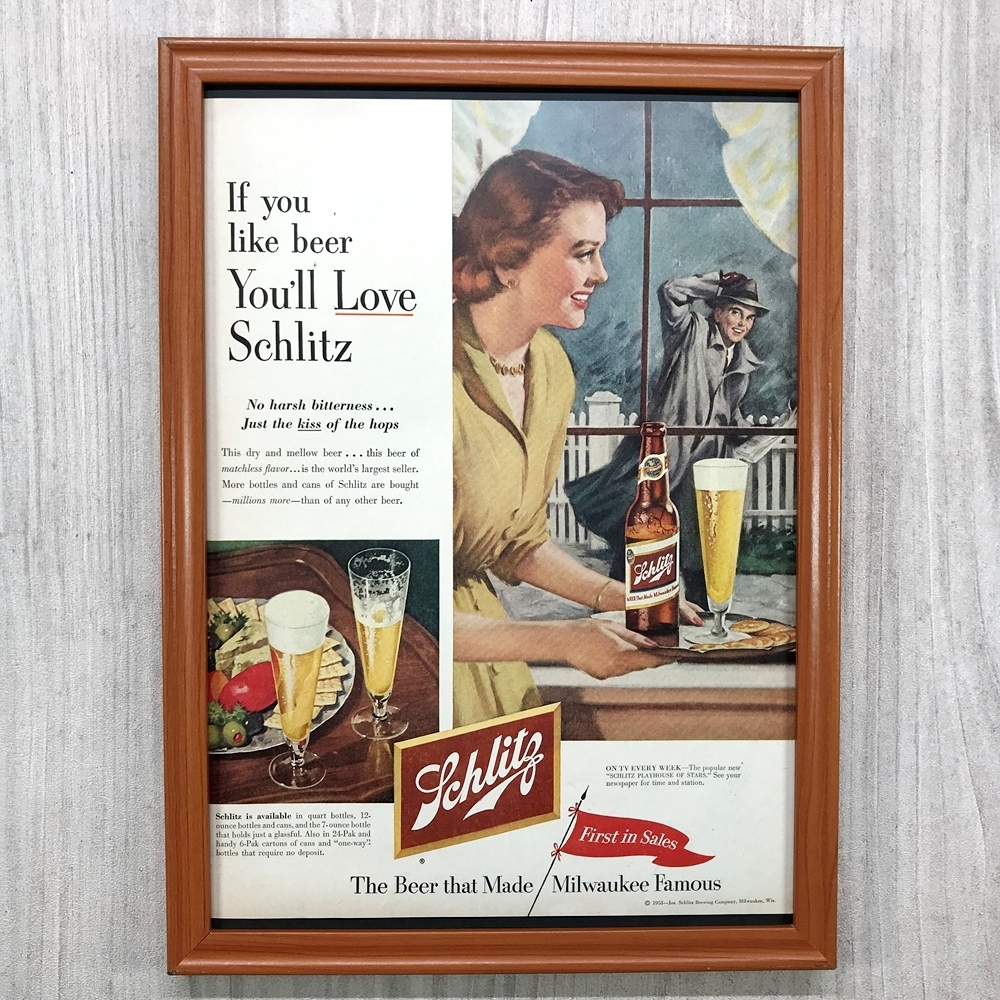 ■即決◆ 1953年(昭和28年) Schlitz Beer シュリッツ ビール【B4-6138】アメリカ ビンテージ雑誌広告【B4額装品】当時物/本物広告 ★同梱可_画像1