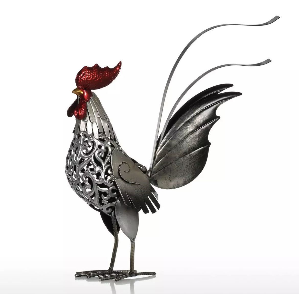 鶏 ニワトリ オンドリ 雄鶏 チキン インテリア オーナメント オブジェ 置物 小物 鳥 チキン 装飾 工芸 彫刻 金属 鉄 1043_画像1