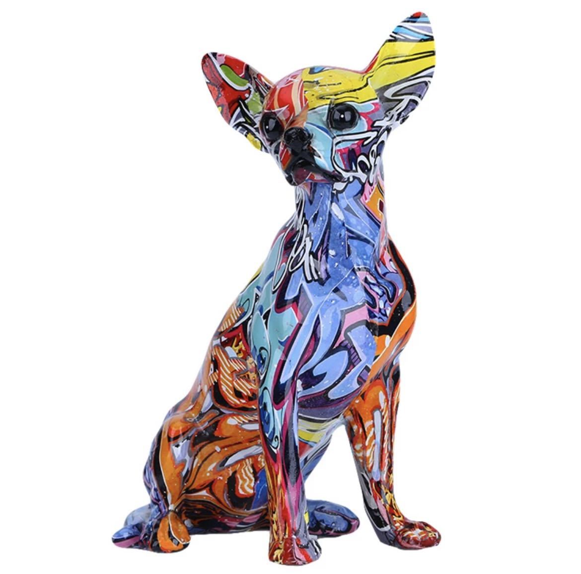 【セール】 ペイントチワワ 552 抽象 アーティスティック 現代アート 小物 オブジェ インテリア 樹脂 犬 ペイント チワワ カラフル 置物 落書き 置物、オブジェ