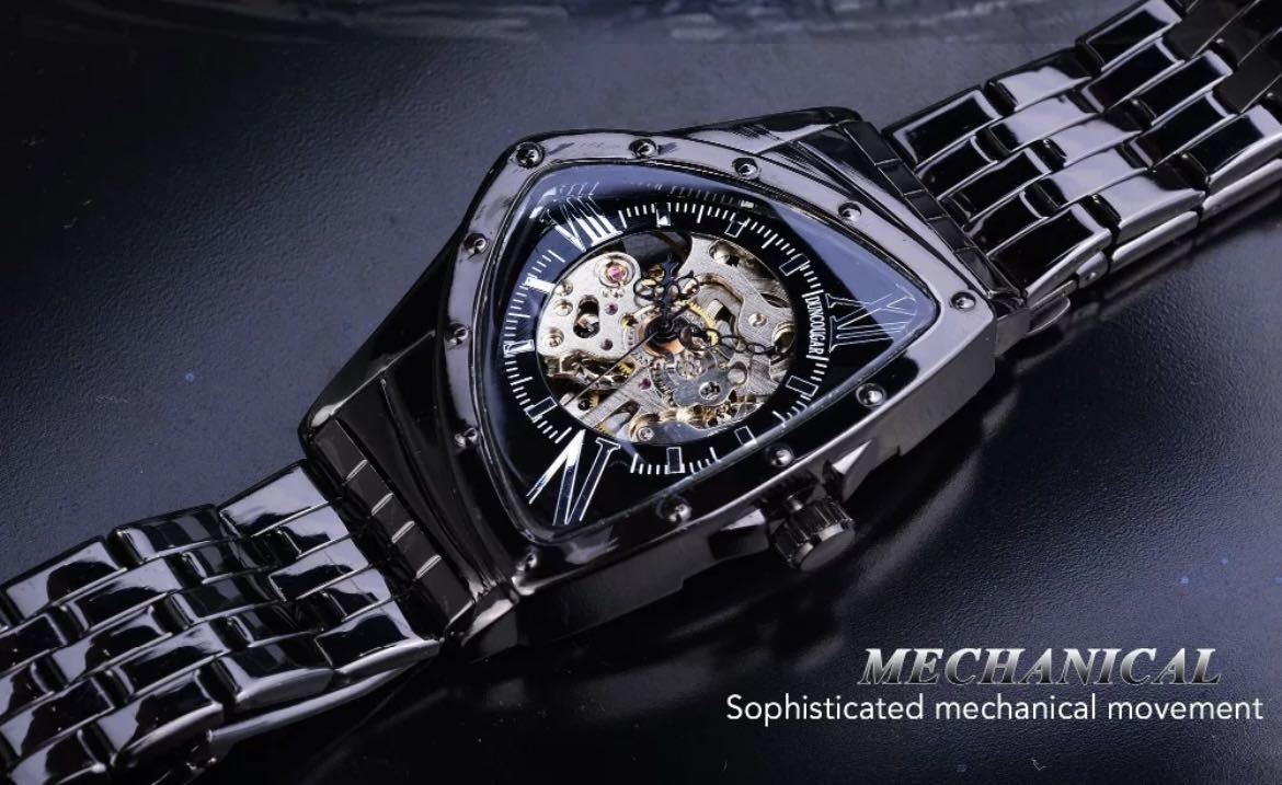 三角形 スケルトンブラック腕時計 機械式 メンズ腕時計 腕時計メンズ ステンレス鋼 ウォッチ 時計 かっこいい おしゃれ ゴールド 317_画像6