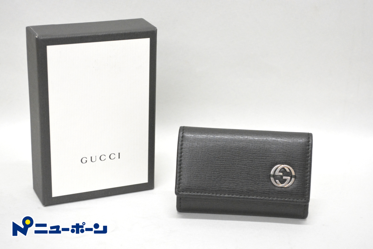 B347☆GUCCI グッチ 6連キーケース 256337 インターロッキングG レザー