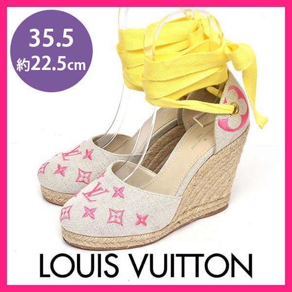 美品 ルイヴィトン LOUIS VUITTON モノグラム レースアップ ウェッジソール サンダル エスパドリーユ 35.5(約22.5cm) sh22-8450