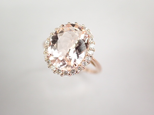 美品 K18PG ピンクゴールド モルガナイト1.91ct ダイヤ計0.25ct リング ...