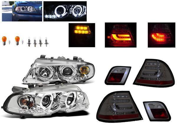 送料込 BMW E46 クーペ 前期 LED イカリング プロジェクター ヘッドライト & ファイバー テールランプ 前後 左右 セット ヘッドランプ_画像1