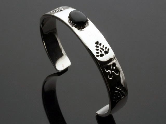 (BA-O001D)SILVER925 onyx in te Anne design silver bangle D men's / lady's /