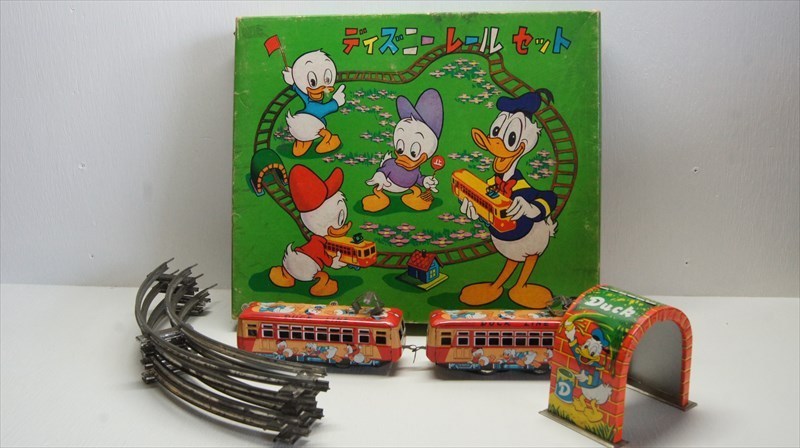 増田屋 ディズニー レールセット ブリキ 電車 1960年代 当時物 Disney ドナルドダック ヒューイ デューイ ルーイ 箱付 雑貨