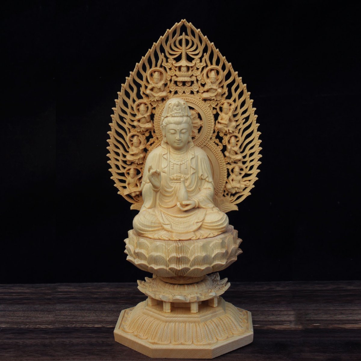 修縁堂】極上品 木彫仏像 水月自在観音菩薩立像 彫刻 仏教工芸 ご利益