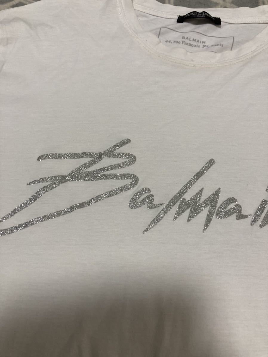 BALMAIN バルマン　筆記体　ロゴ　ホワイト　Tシャツ　カットソー　Mサイズ