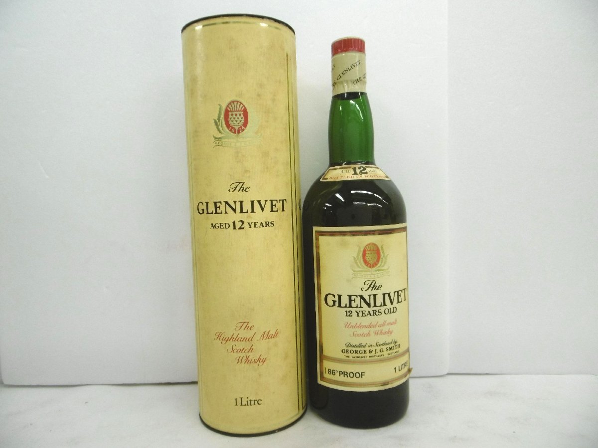 古酒 未開栓 THE GLENLIVET グレンリベット アンブレンデッド 12年 赤アザミ スコッチ ウイスキー 1000ml 43%  86PROOF 箱×1 L24541yH