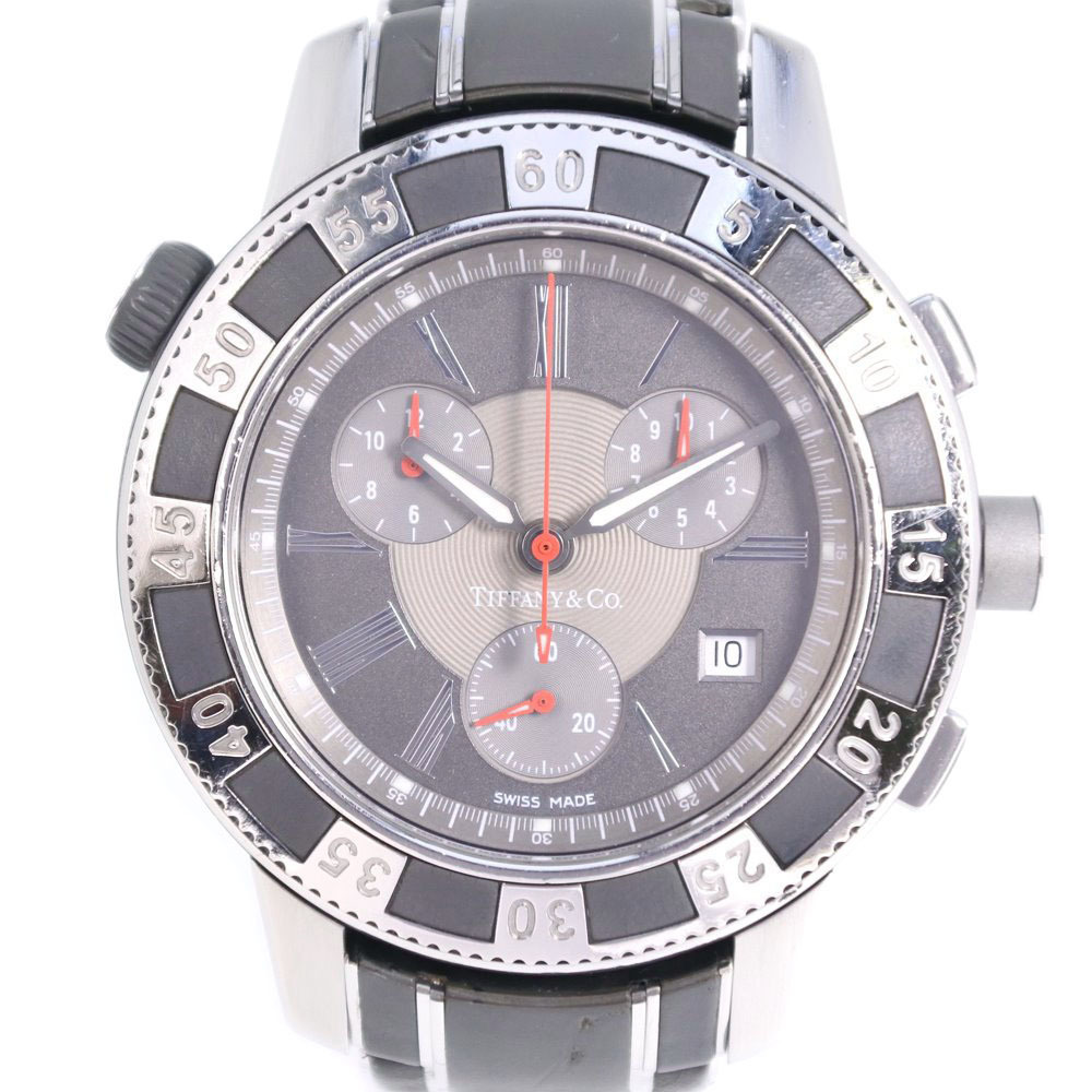 TIFFANY&Co. Tiffany Mark T-57 18014637 wristwatch SS silver quarts chronograph men's gray face [21033023] used 
