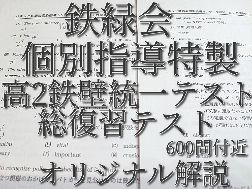 21年　鉄緑会　個別指導特製　高2鉄壁統一テスト（総復習テスト含む）フルセット　問題・解説　600問付近　英語　駿台　河合塾　東進