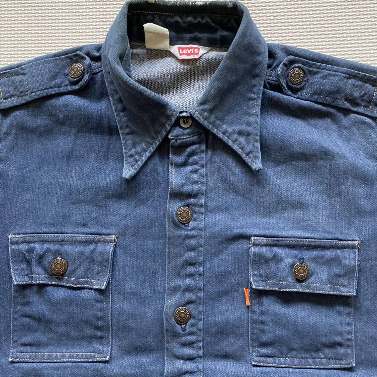 70's VINTAGE!! Levi's リーバイス オレンジタブ サファリ デニムシャツ ジャケット L_画像3