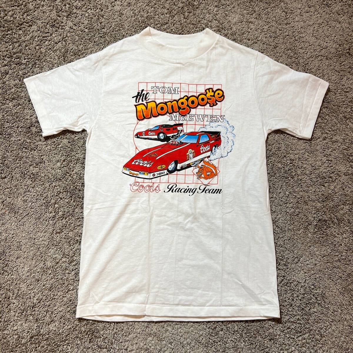Vintage Mongoose BMX Drag Racing T-shirt Size S White 80's Tom Mongoose Mcewen 海外 即決