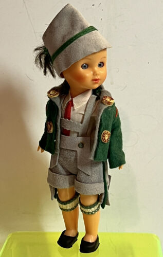Vintage Jointed Celluloid German Boy Doll Traditional Lederhosen Eyes Close. 海外 即決
