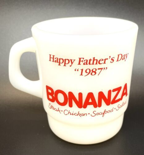 Vtg Bonanza Coffee Mug Happy Father's Day 1987 Milk Glass Galaxy Cup Advertising 海外 即決