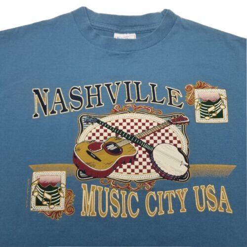Vtg 90s Nashville Music City USA Graphic Print Shirt Single Stitch Mens Large 海外 即決
