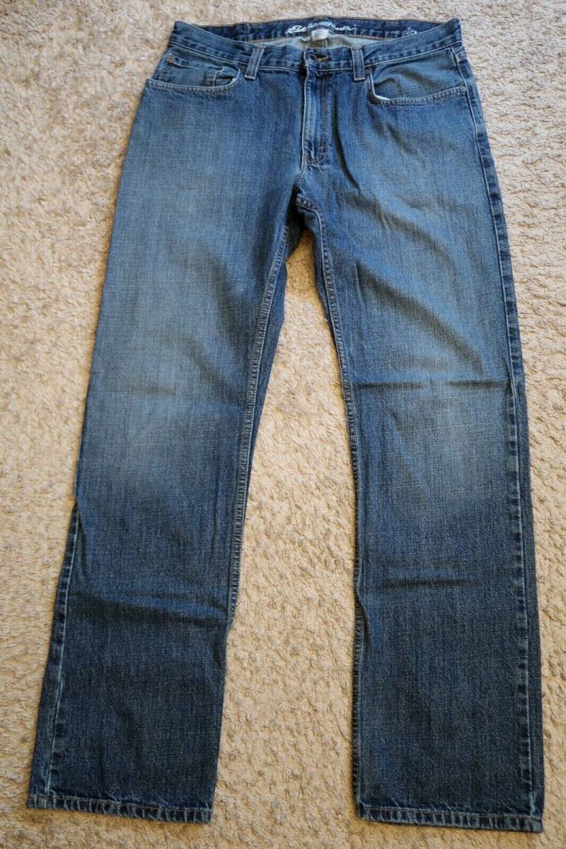 + Mens Jeans size 36X36 (MEAS 35 X 34.5") EDDIE BAUER STRAIGHT BLUE COTTON DENIM 海外 即決