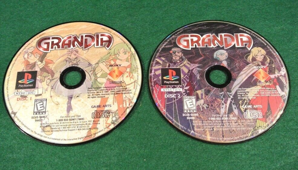 Grandia (2 Discs) Sony Playstation One PS1 Game Discs Only Tested-Works 海外 即決