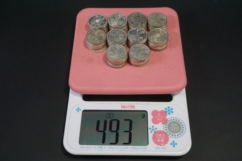 994)未選別!日本貨幣 小型50銭銀貨100枚まとめて 総量目約493g 状態