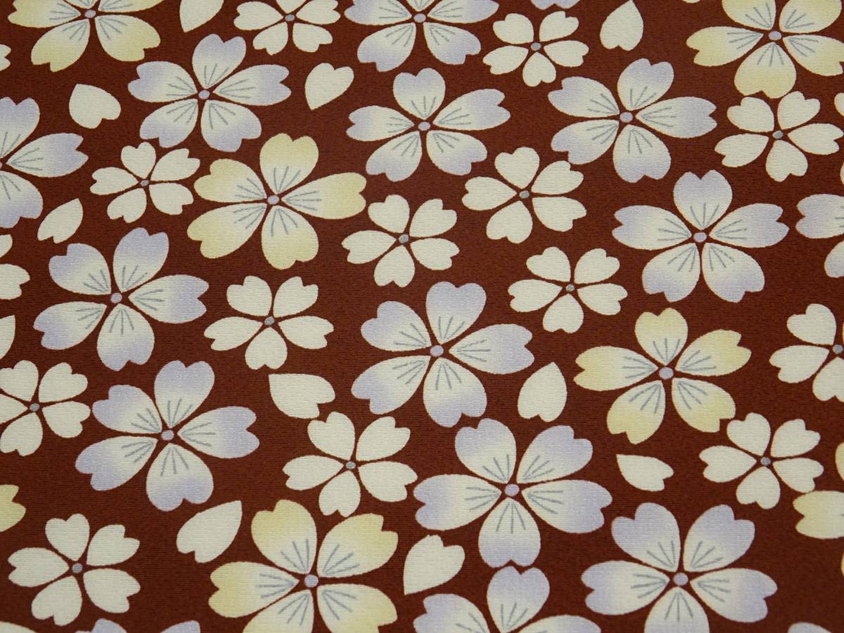  новый товар * натуральный шелк * ткань *. после крепдешин * мелкий рисунок надеты сяку * чай цвет земля . Sakura рисунок. 