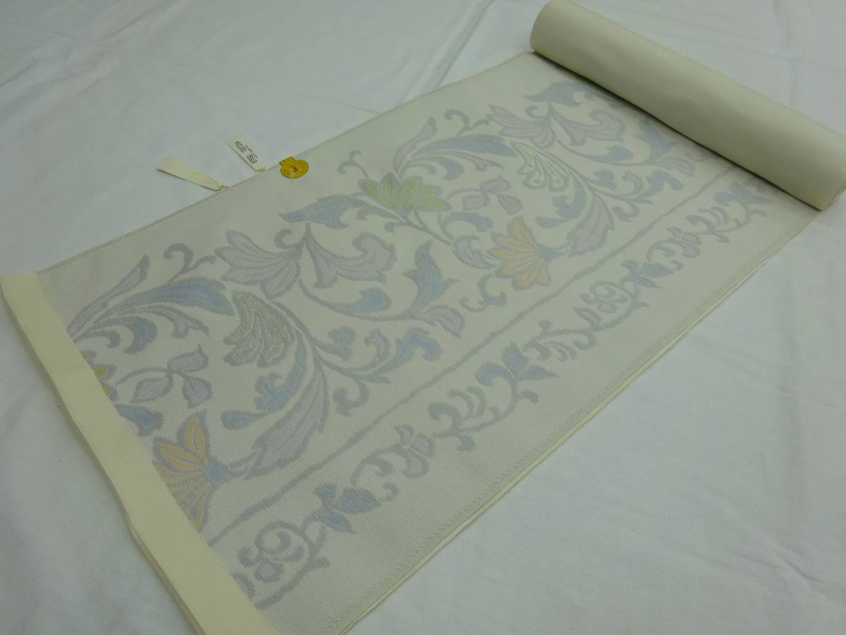 新品・未仕立て★京都西陣・木原織物製なごや帯★白地に更紗柄です