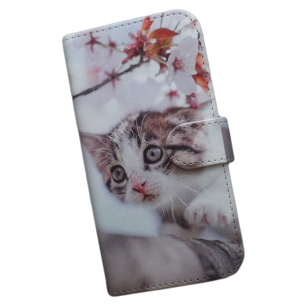 Galaxy A53 5G SC-53C/SCG15　スマホケース 手帳型 プリントケース ネコ 子猫 アメリカンショートヘア 花 桜 春 かわいい_画像1