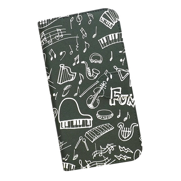 Xperia 8 SOV42/902SO/Lite　スマホケース 手帳型 プリントケース 音符 ピアノ 楽器 黒板 ミュージック_画像1