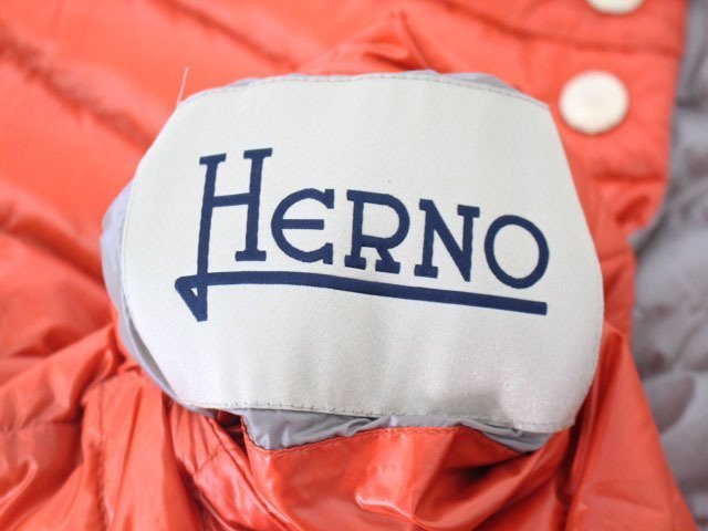【新品同様】【美品】ヘルノ HERNO リバーシブル半袖ダウンジャケット 48 オレンジ・グレーベージュ_画像6