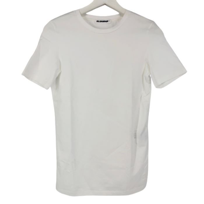 【新品同様】【美品】ジルサンダープラス JIL SANDER クルーネック 裾ロゴ刺繍 半袖Tシャツ カットソー Mサイズ ホワイト
