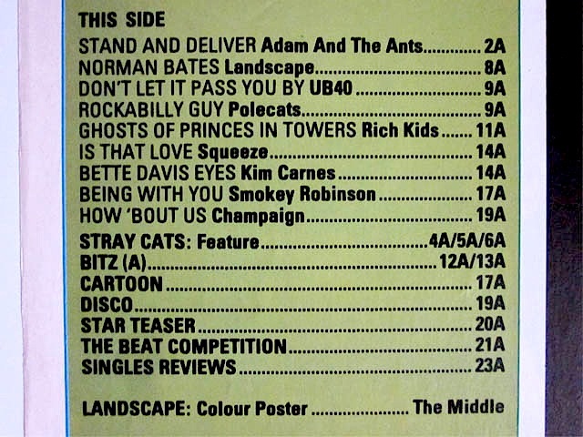 即決 ★ 1981年発行 絶版本 ★ 海外音楽誌 ★ STRAY CATS ストレイ キャッツ Polecats ネオロカ ロカビリー Adam and the Ants_CONTENS(目次)