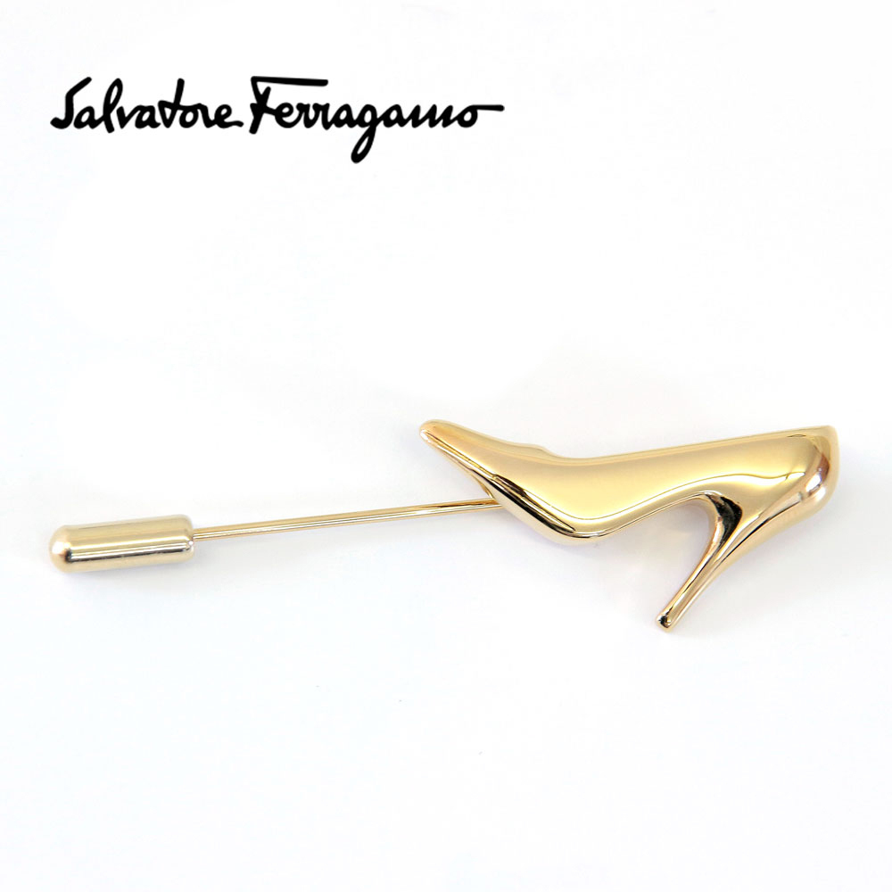 free shipping [Salvatore Ferragamo] Salvatore Ferragamo pin brooch hat pin high heel Gold box attaching 