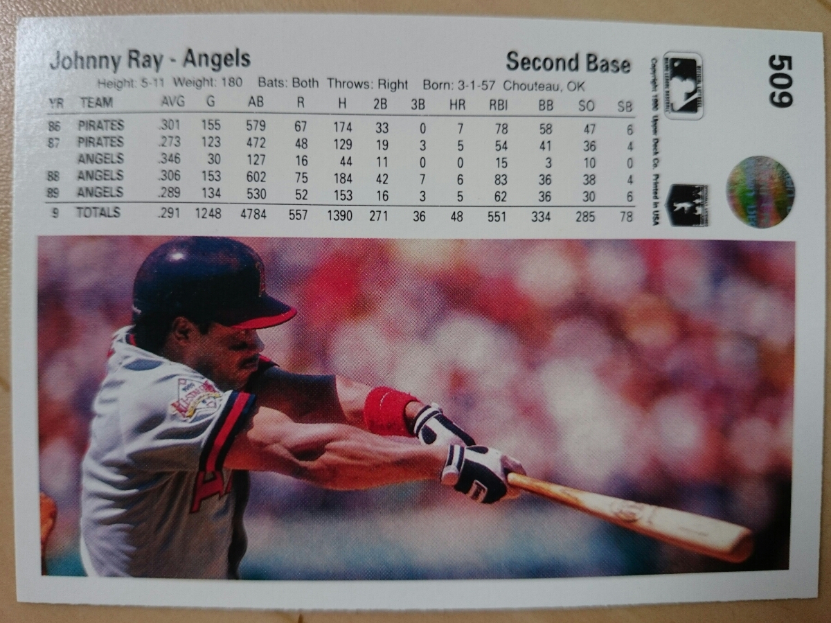 ★来日外国人 レイ ヤクルト スワローズ JOHNNY RAY UPPER DECK 1990 #509 MLB メジャーリーグ UD ANGELS エンジェルス エンゼルス_画像2