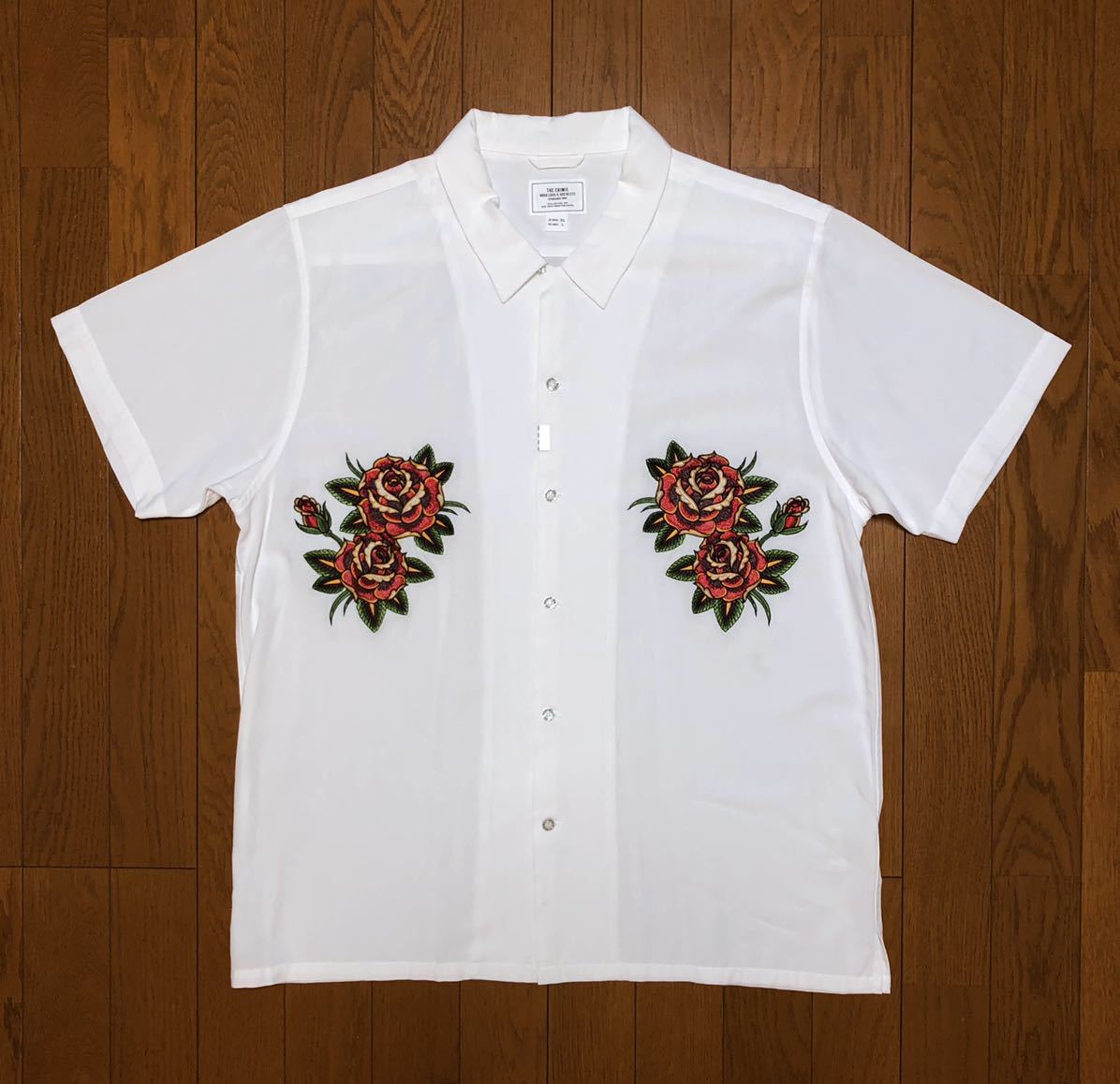 CRIMIE OPEN COLLAR ROSE SHIRT XL クライミー 薔薇 刺繍 オープンカラーシャツ ホワイト 白 バラ ローズ アロハシャツ 半袖シャツ
