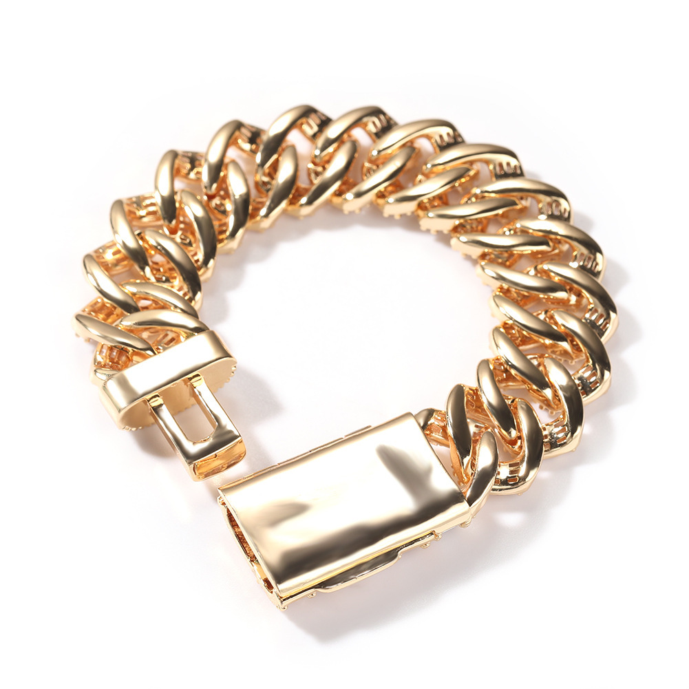 [ бесплатная доставка ][ дешевый ] очень толстый плоский Miami цепь браслет браслет 18KGP мужской женский высокое качество ощущение роскоши день рождения Gold новый товар 
