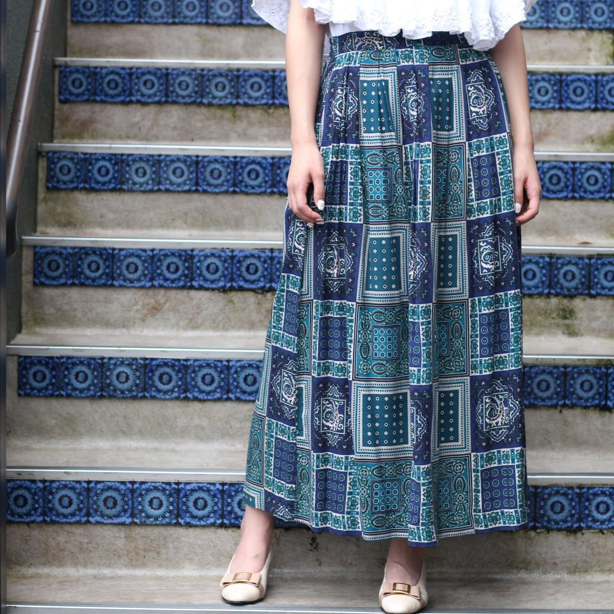 USA VINTAGE SCARF PATTERNED DESIGN LONG SKIRT/アメリカ古着スカーフ