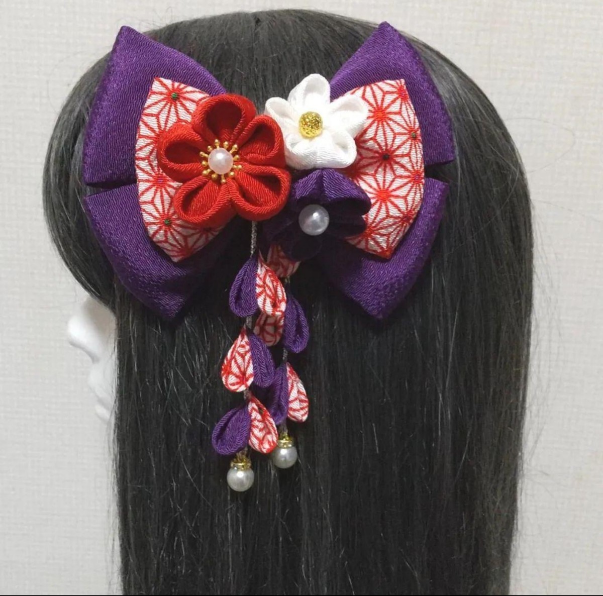 袴髪飾り 髪飾り紫 リボン紫 成人式 卒業式 七五三 つまみ細工 振袖