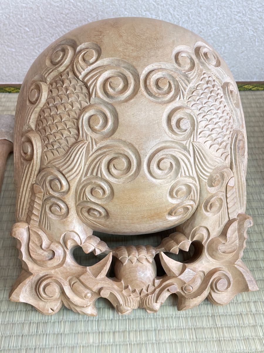 木魚 龍彫 楠木彫木魚 玉鱗工 布団 バチ付 木魚サイズ 33cm 寺院 木魚 龍彫 楠木彫木魚 玉鱗工 布団 バチ付 木魚サイズ 33cm 寺院