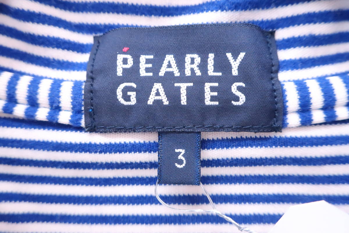 【感謝セール】PEARLY GATES(パーリーゲイツ) ハーフジップシャツ 白青ボーダー レディース 3 ゴルフウェア 2201-0145 中古_画像4