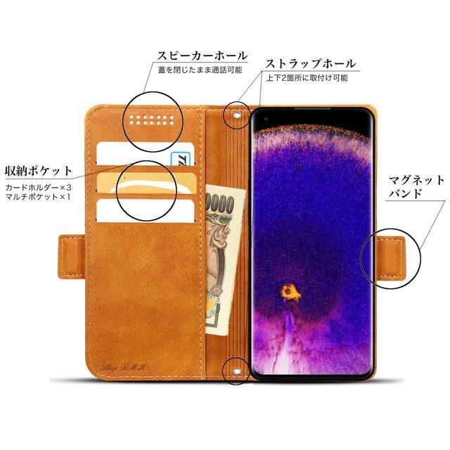 送料無料★OPPO Find X5 Pro レザーケース 手帳型 カバー★Brown　_画像2