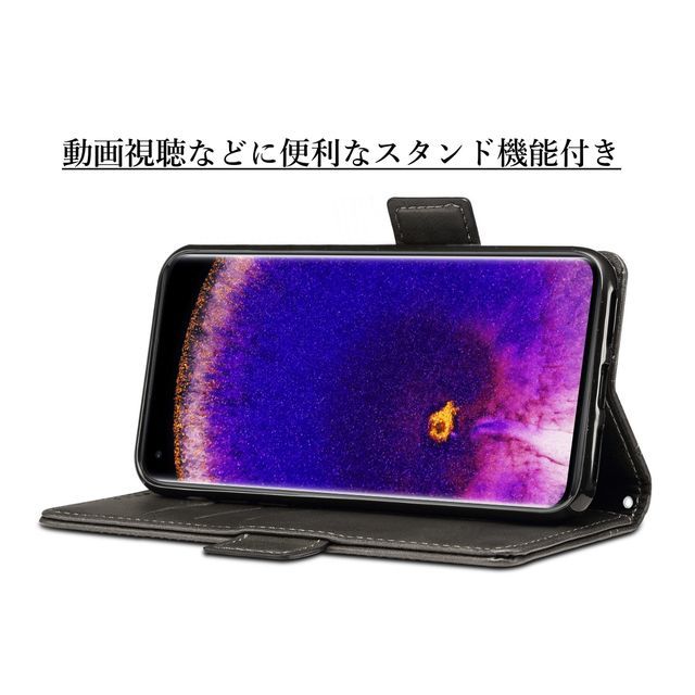 送料無料★OPPO Find X5 Pro レザーケース 手帳型 カバー★Black _画像3