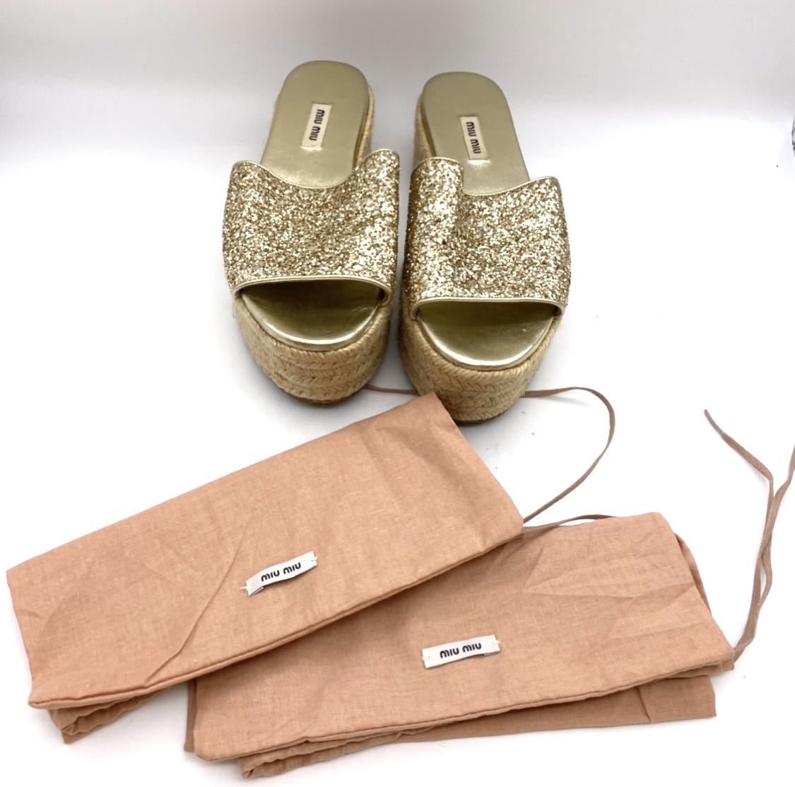 miumiu グリッター サンダル ゴールド | www.jarussi.com.br