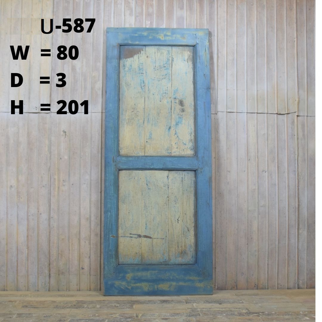 U-587≡ W80×H201 木製のドア 片開き アンティーク 扉 チーク材 ジャンクスタイル リノベーション 扉 古い洋館の木製建具 DIY ftg